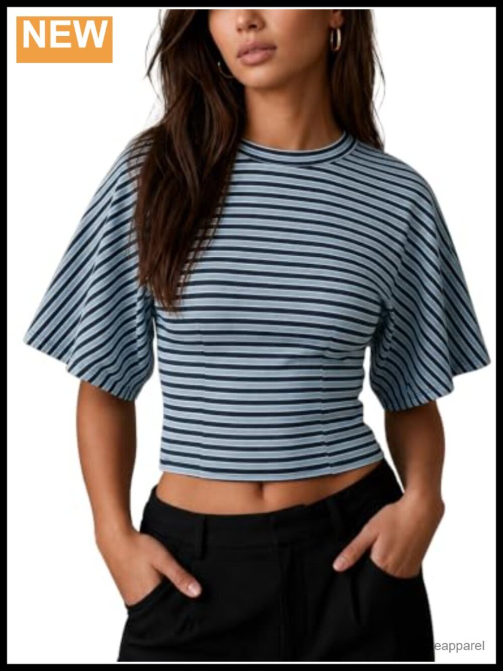 Women's Lyocell Striped Batwing T-Shirt Crewneck Short Sleeve